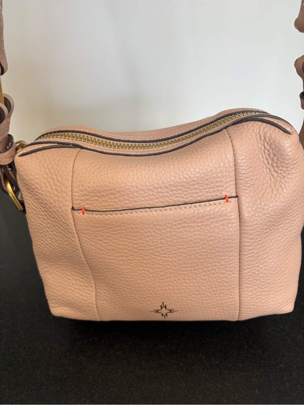 India Hicks Lady P Blush Pebbled Leather Crossbody Bag Gold Hardware